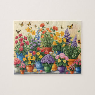Puzzle Flores en Macetas Vibrantes y Mariposas