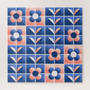 Puzzle Flores estilizadas retro: patrón mosaico.