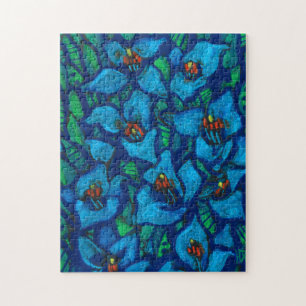 Puzzle Flores Exóticas De Puya Azul Resumen Pintura Flora