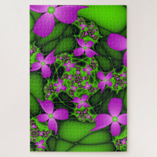 Puzzle Flores fractales abstractas modernas neón rosa ver