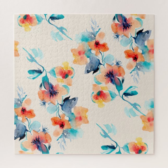 Puzzle Flores hibiscus: Patrón de Ilustracion acuarela (Vertical)