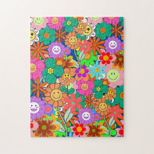 Puzzle Flores Hippie Retro Groovy Boho