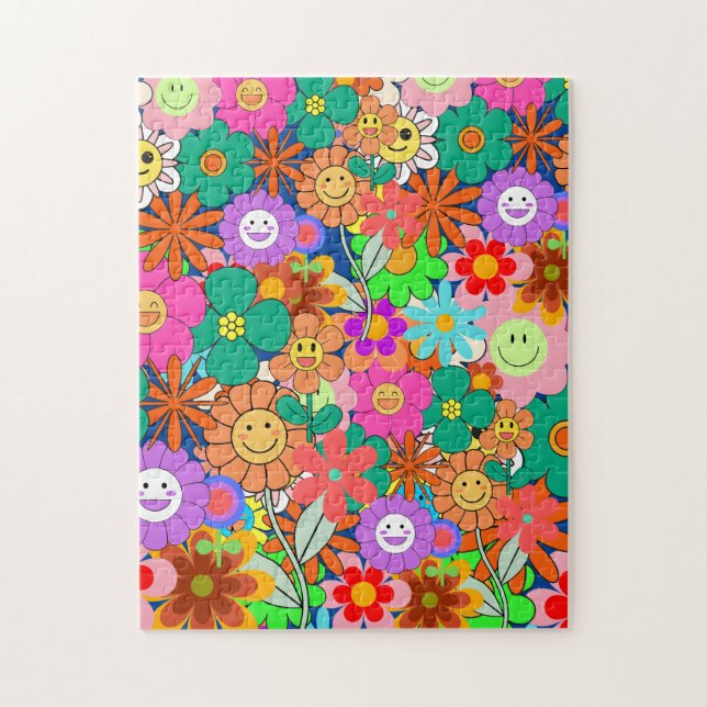 Puzzle Flores Hippie Retro Groovy Boho (Vertical)