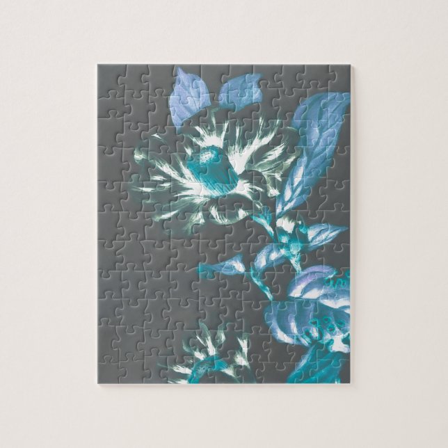 Puzzle Flores japonesas gris franco Verde azulado (Vertical)