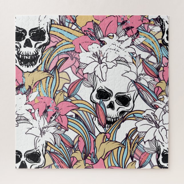 Puzzle Flores Lily Skulls: Boho Vintage. (Vertical)