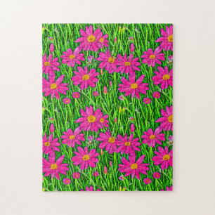 Puzzle Flores marinas rosas de fucsia en un campo