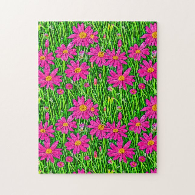 Puzzle Flores marinas rosas de fucsia en un campo (Vertical)
