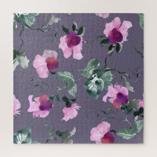 Puzzle Flores moradas: acuarela sin costuras.