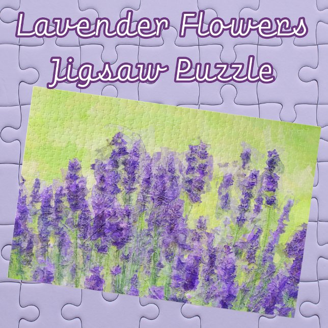 Puzzle Flores moradas de lavanda acuarela Floral (Lavender Flowers in a field Impressionist art Jigsaw Puzzle. Fun for family game night.)