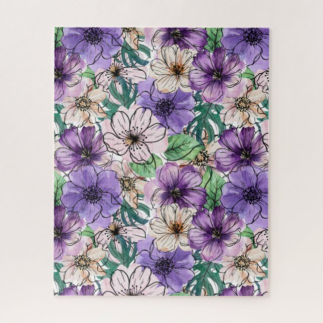 Puzzle Flores moradas y rosas (Vertical)