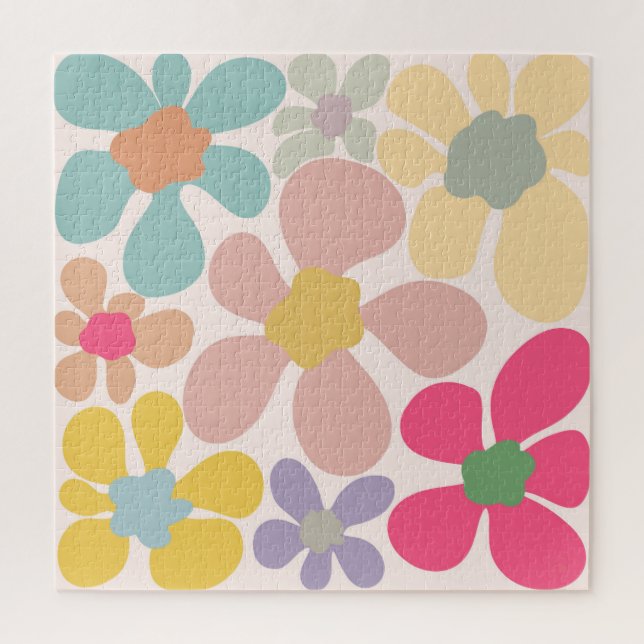 Puzzle Flores onduladas Pastel Retro (Vertical)