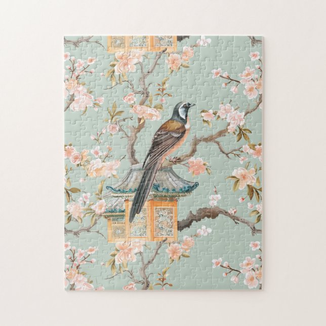 Puzzle Flores Pastel Oriental de aves y frutas (Vertical)