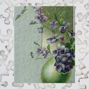 Puzzle Flores púrpuras vintage floreciendo en un huevo de