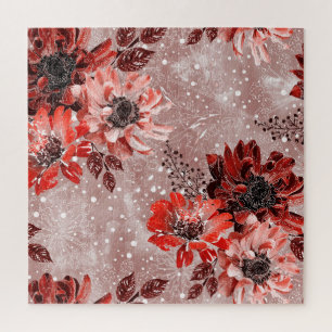 Puzzle Flores rojas, burdeos.