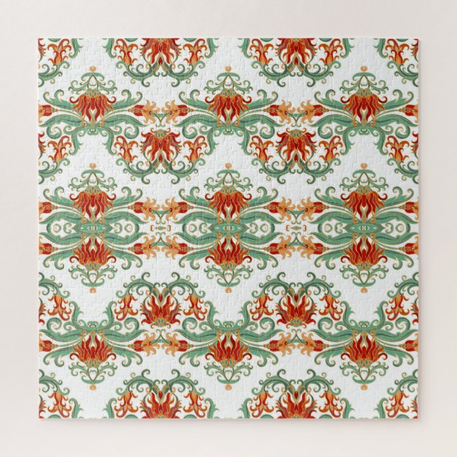 Puzzle Flores rojas estilo chino ornamental (Vertical)