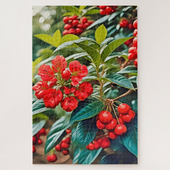 Puzzle Flores rojas vibrantes y racimos de bayas (Vertical)
