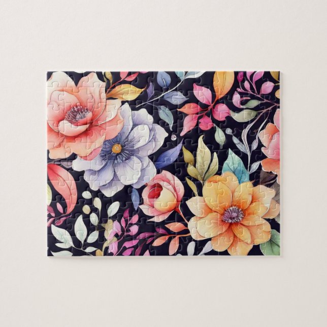 Puzzle Flores rosa acuarelas (Horizontal)