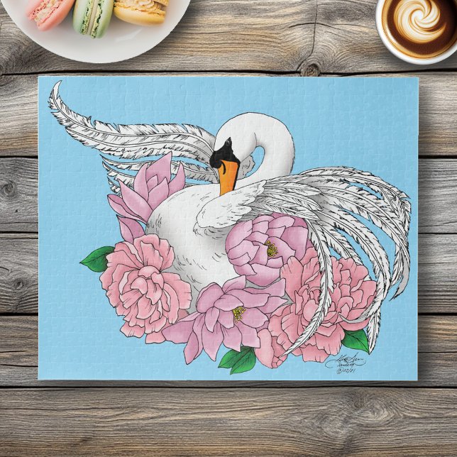 Puzzle Flores rosadas de cisne blanco (Subido por el creador)