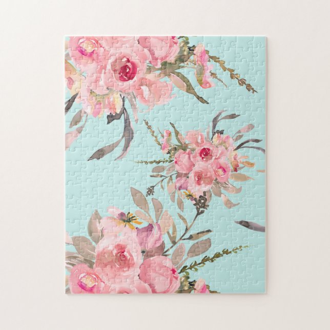 Puzzle Flores rosadas sonrojadas sobre azul claro (Vertical)