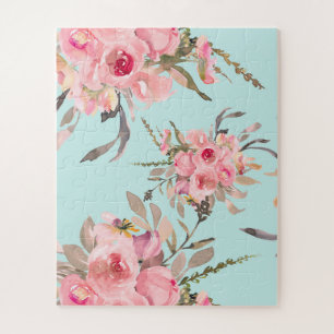 Puzzle Flores rosadas sonrojadas sobre azul claro