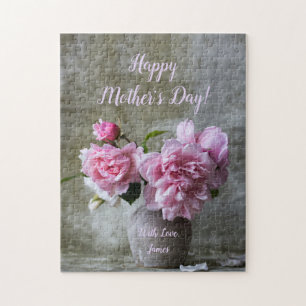 Puzzle Flores Rosas rosadas Personalizado  Floral texto