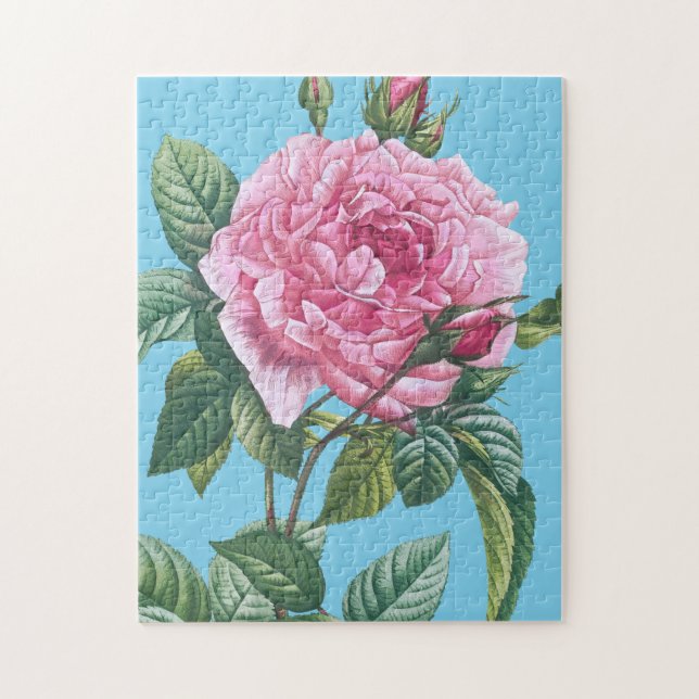 Puzzle Flores rosas rosas con hojas verdes (Vertical)