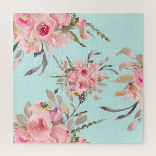 Puzzle Flores rosas Rubor en azul claro