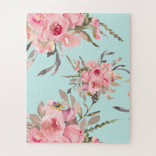 Puzzle Flores rosas Rubor en azul claro