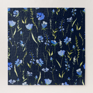 Puzzle Flores Rusticas Azules: Ilustracion Botánico.