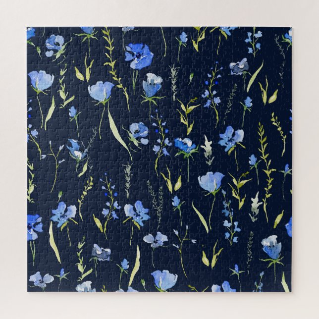 Puzzle Flores Rusticas Azules: Ilustracion Botánico. (Vertical)