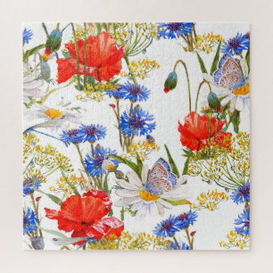 Puzzle Flores silvestres: acuarela azul oscuro sin costur