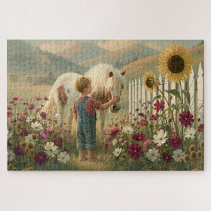 Puzzle Flores silvestres de pony infantil Montañas Prado