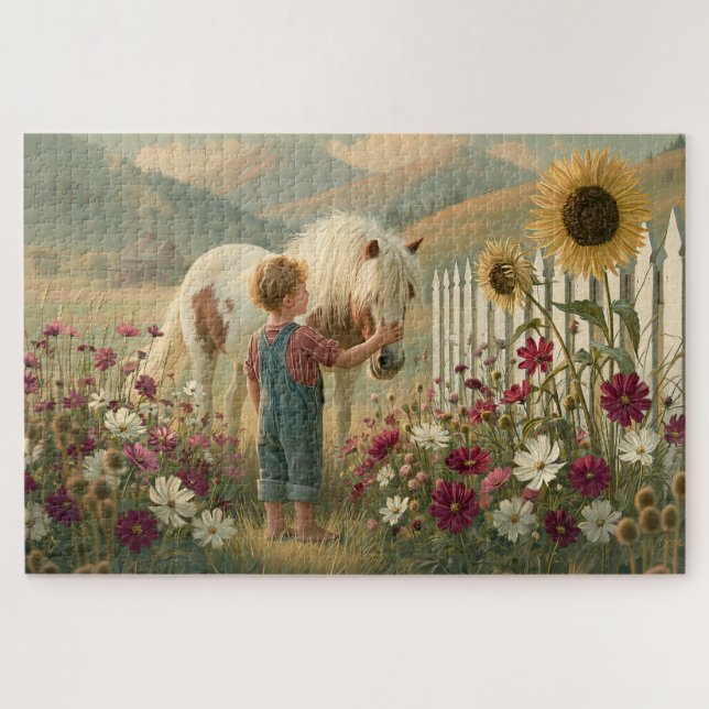 Puzzle Flores silvestres de pony infantil Montañas Prado (Horizontal)