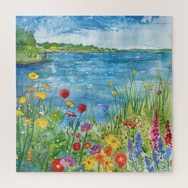 Puzzle Flores silvestres junto a un lago (Vertical)