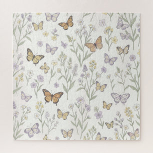 Puzzle Flores silvestres mariposas prado botánico pastel 