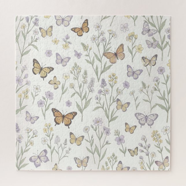 Puzzle Flores silvestres mariposas prado botánico pastel  (Vertical)