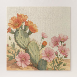 Puzzle Flores silvestres naranjas y rosadas de cactus del