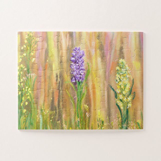 Puzzle Flores silvestres pastel en una pradera dorada (Horizontal)