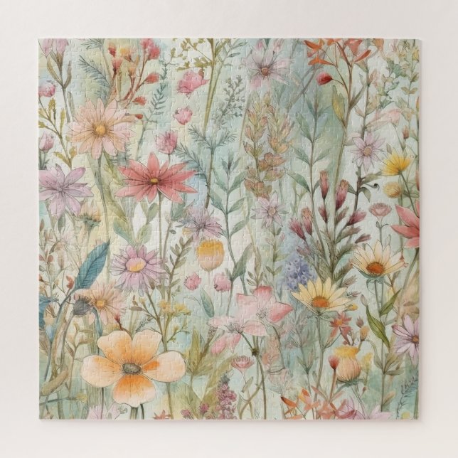 Puzzle Flores silvestres pastel rústico campestre Verde s (Vertical)