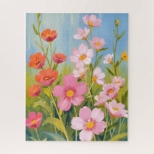 Puzzle Flores silvestres rosadas   Pintura floral de acua