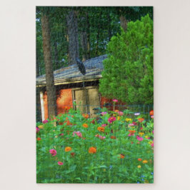 Puzzle Flores silvestres y cabaña campestre