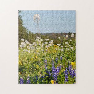 Puzzle Flores silvestres y molino de viento en Texas Hill