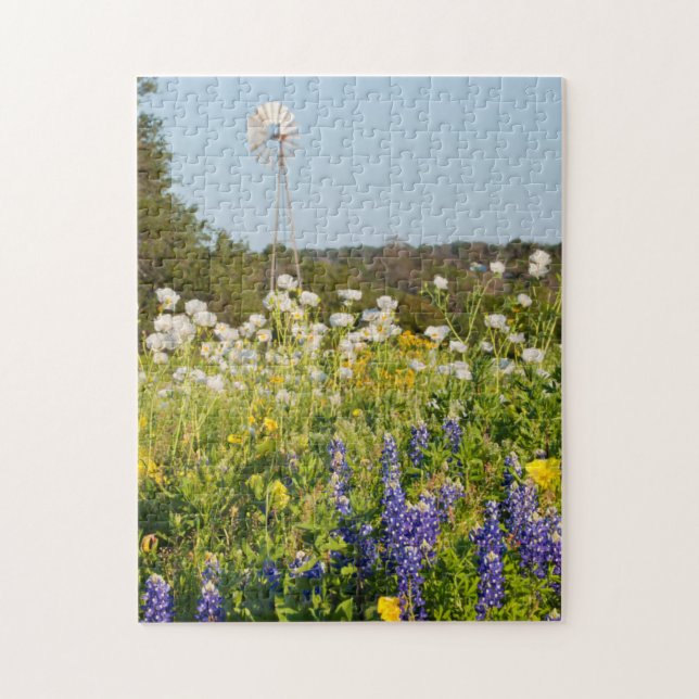 Puzzle Flores silvestres y molino de viento en Texas Hill (Vertical)