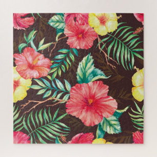 Puzzle Flores tropicales coloridas fondo oscuro