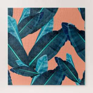 Puzzle Flores tropicales, fondo botánico sin costuras.