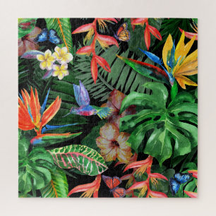 Puzzle Flores tropicales: Patrón de acuarela exótica