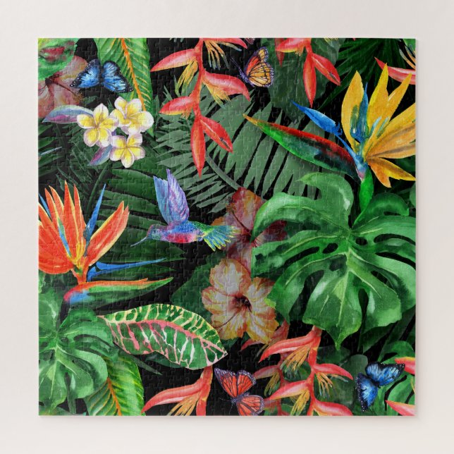 Puzzle Flores tropicales: Patrón de acuarela exótica (Vertical)