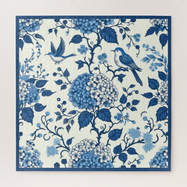 Puzzle Flores y aves azules y blancas de Chinoiserie (Vertical)