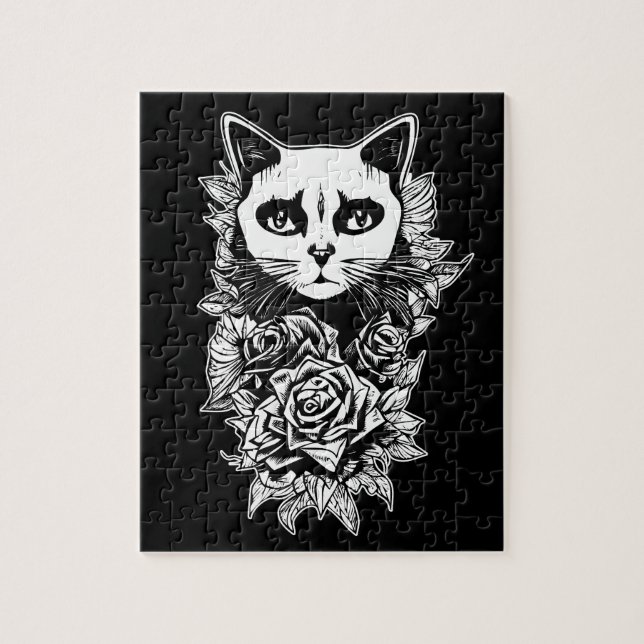 Puzzle Flores Y Gato Gótico (Vertical)