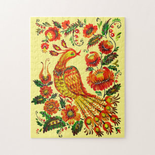 Puzzle Flores y pájaros de arte ucranianos pintando Petr